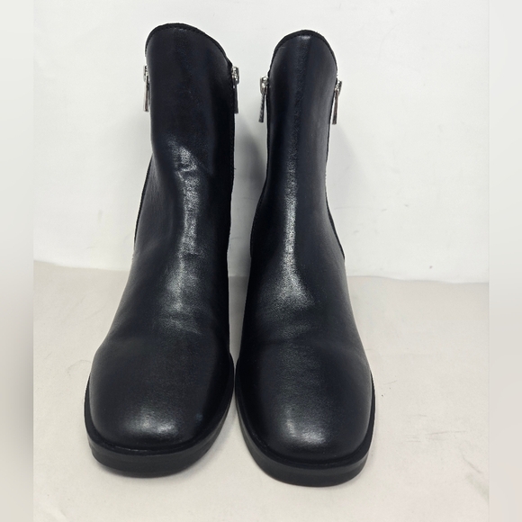 Steve Madden Ruthy Ankle Boots Sz 7.5M Black Leather Oversized Heel Double Zip - Picture 2 of 11